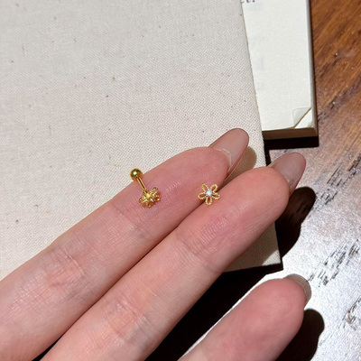 金色闪钻花朵耳钉女小众简约气质