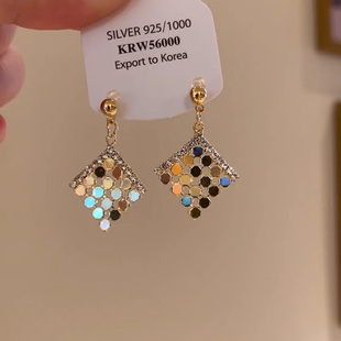 中古满钻圆片菱形耳环女轻奢高级感气质耳钉2025新款 小众独特耳饰