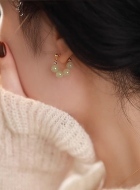 新中式和田玉耳环女2025新款爆款轻奢高级感小众独特国风旗袍耳钉