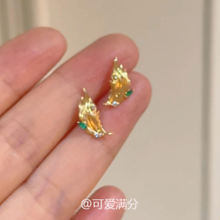 爆款 布契风金色拉丝叶片耳钉2025新款 小众气质秋冬耳环轻奢高级感