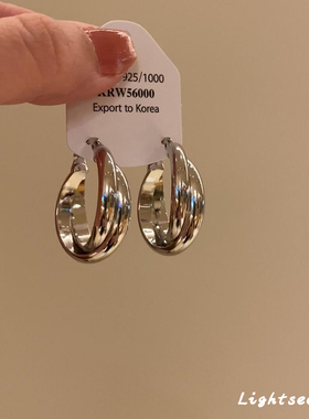 S925纯银金属感双环交叉耳环2025新款爆款高级感轻奢冷淡风耳扣女