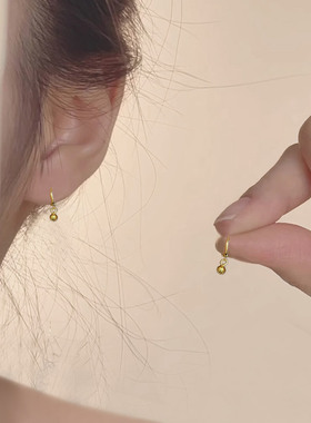 S925纯银金色小圆珠耳环高级感轻奢小众设计感精致气质耳钉耳饰女