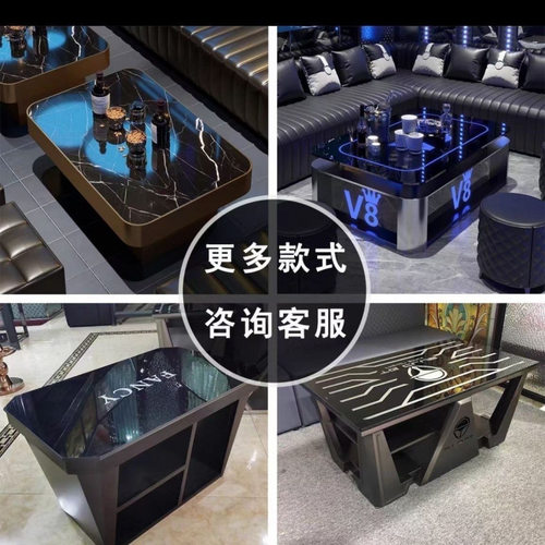ktv酒吧发光茶几不锈钢黑钛桌子带抽屉清吧嗨吧酒吧台大理石