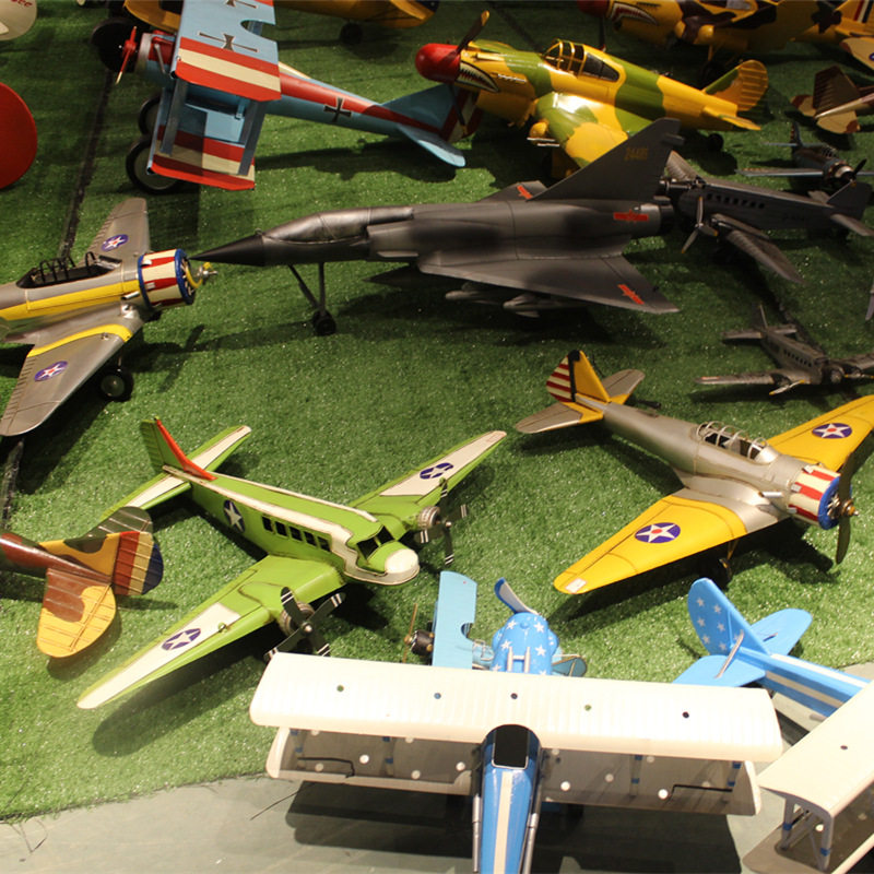 家居摆件铁艺做旧工艺品复古双翼飞机模型装饰摆饰装饰壁饰