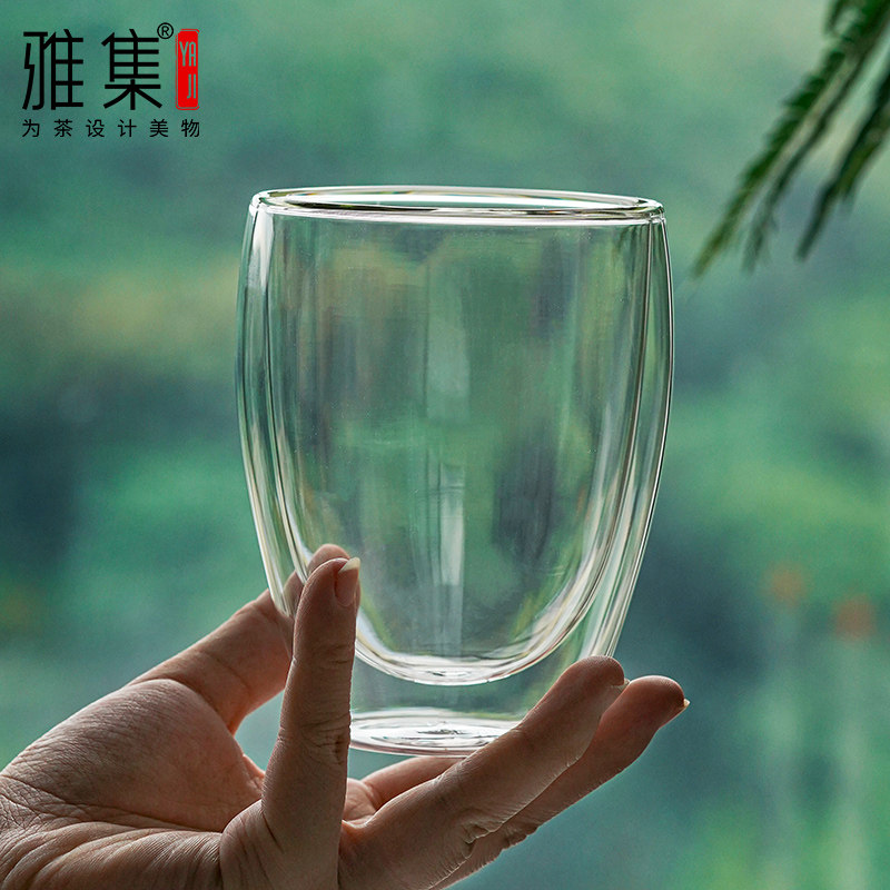 A5L茶具双层玻璃杯极简杯防烫绿茶杯水果茶杯家用办公玻璃水