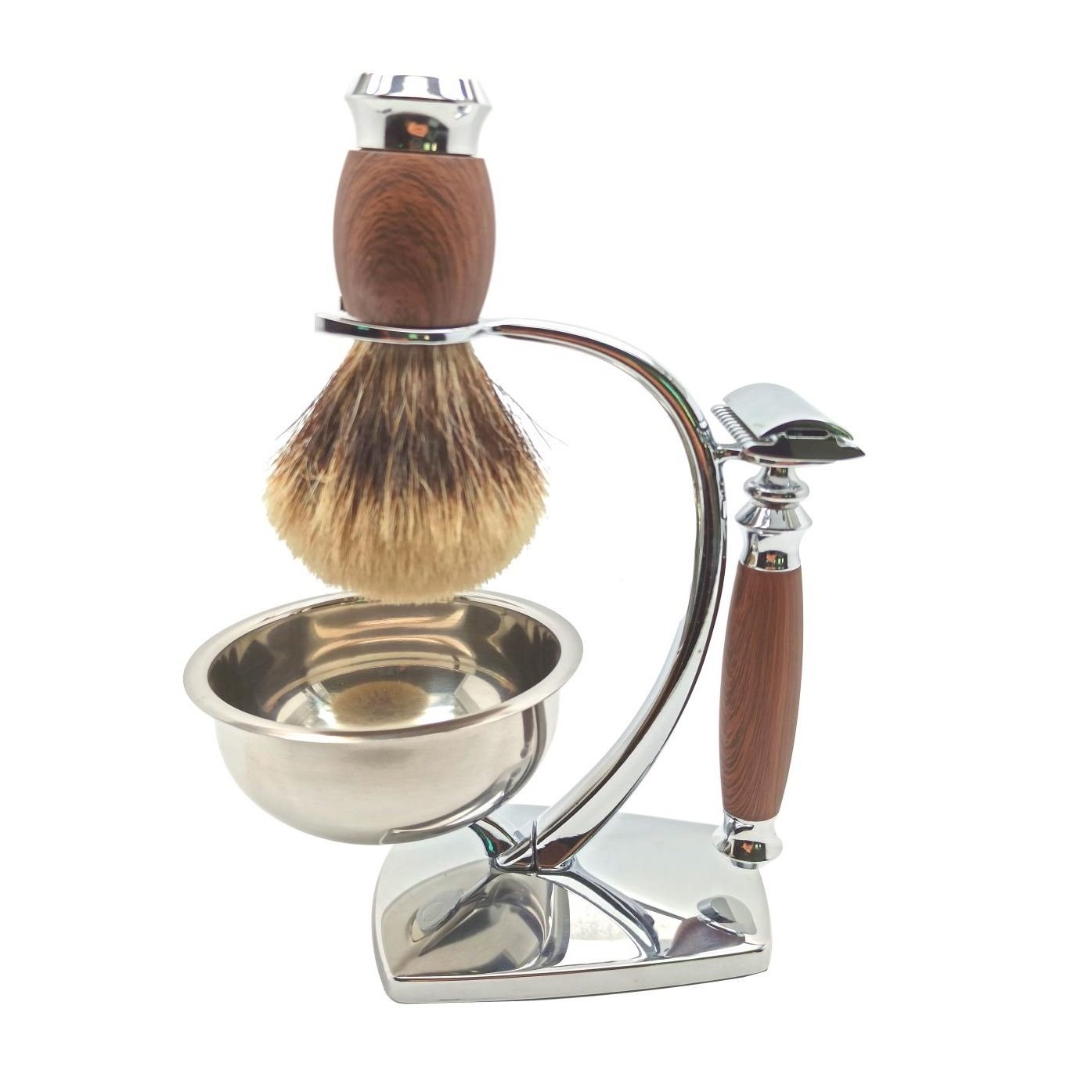 男士仿木纹手动双面剃须刀套装修面刷胡须刷三层五层刮胡刀碗