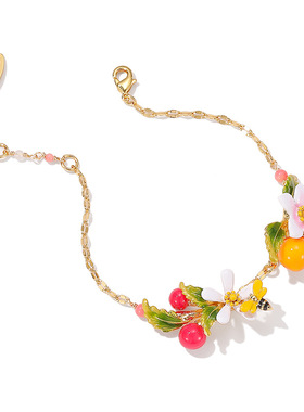 原创森系珐琅彩釉花朵蜜蜂圣女果手链立体绿叶设计感精致礼物饰品