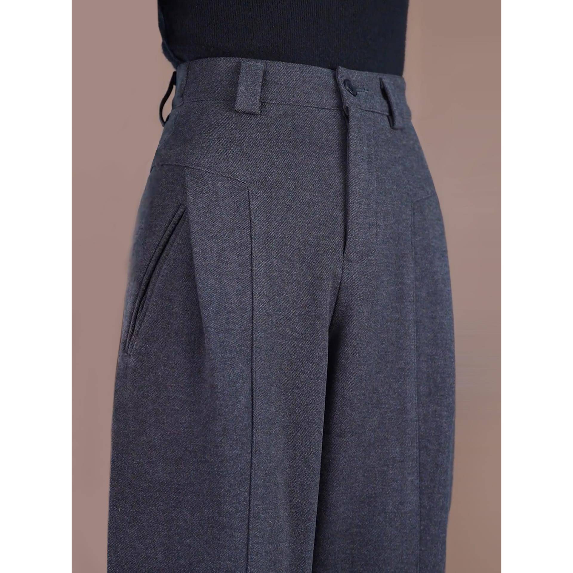 灰色西装阔腿裤女2025新款秋冬高级感垂感显瘦休闲裤弯刀毛呢裤子