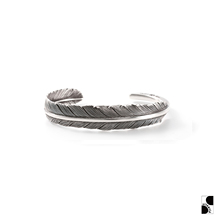 =silvarie= HOZHO 日本手工做旧纯银羽毛手镯 日系印第安复古男女