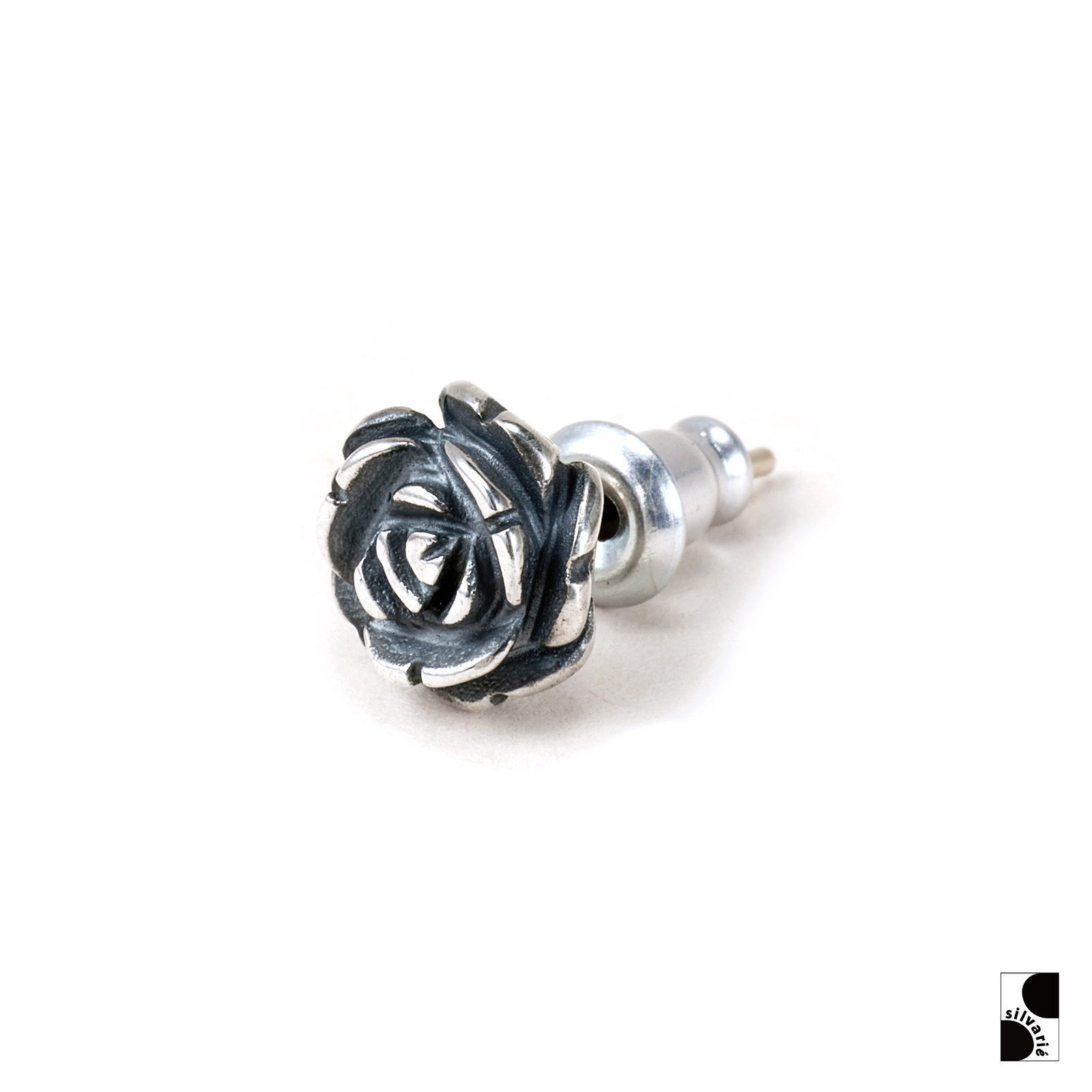 GALCIA复古做旧玫瑰花纯银耳钉