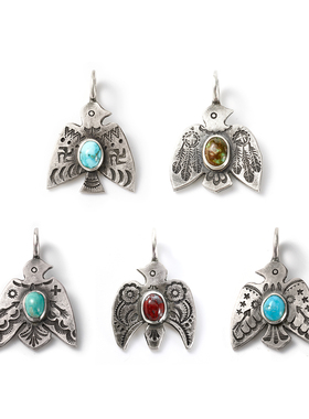 =silvarie= HOZHO 日本美式复古印第安雷鸟松石红碧玉纯银吊坠