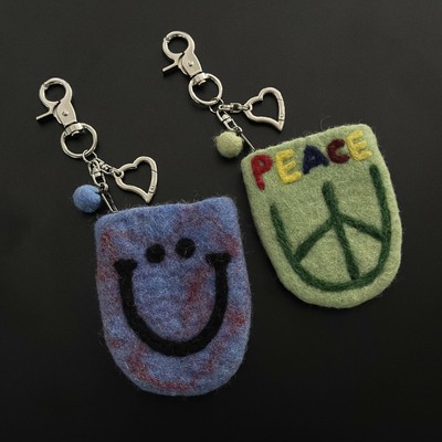 PEACE笑脸款手工羊毛毡零钱包