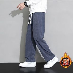 加绒加厚秋冬季 男 灯芯绒裤 子百搭宽松直筒潮牌阔腿运动休闲长裤