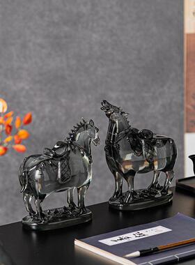 新中式透明马到成功摆件中古书房茶室样板间艺术装饰品