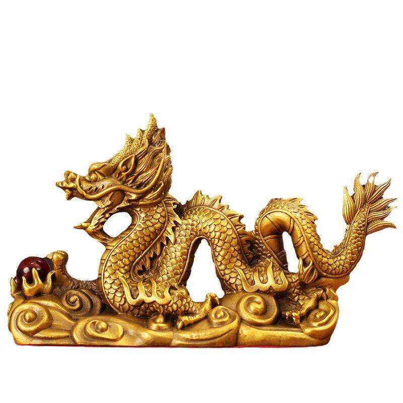 祥龙献龙摆件铜龙摆件黄铜青龙工艺品生肖龙金龙摆件装饰品桌面