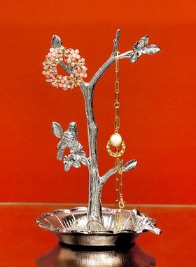 费灵家居银色金色金属枝头小鸟轻奢首饰盒首饰架梳妆台收纳小摆件