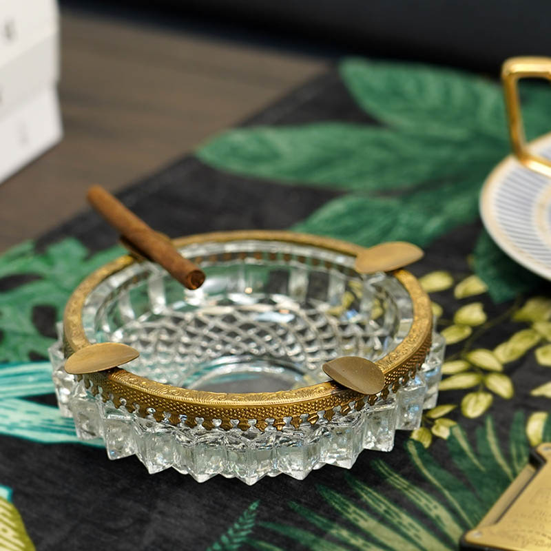 费灵家居进口手工做旧复古玻璃铜边创意烟灰缸美式欧式客厅烟缸