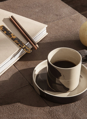 Ferm living Inlay Cup with Saucer咖啡杯水杯套装釉陶茶碟随杯