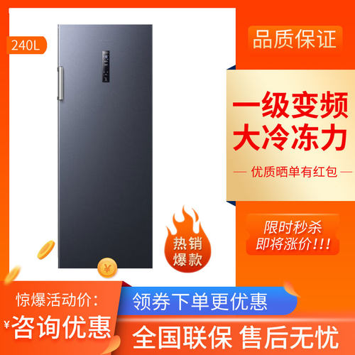 海信240升立式变频无霜单门冰柜
