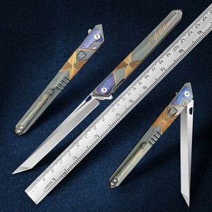 进口M390粉末钢折叠刀户外露营求生防身折刀高品质高硬度钛合金刀