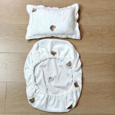 秋冬保暖法兰绒刺绣猫狗木床床笠枕头床品窝垫两件套宠粉价