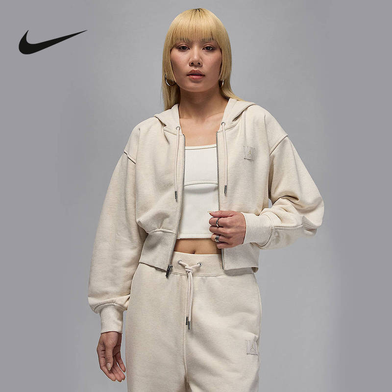Nike耐克女外套秋新款Jordan休闲宽松运动连帽针织夹克IB9864-104