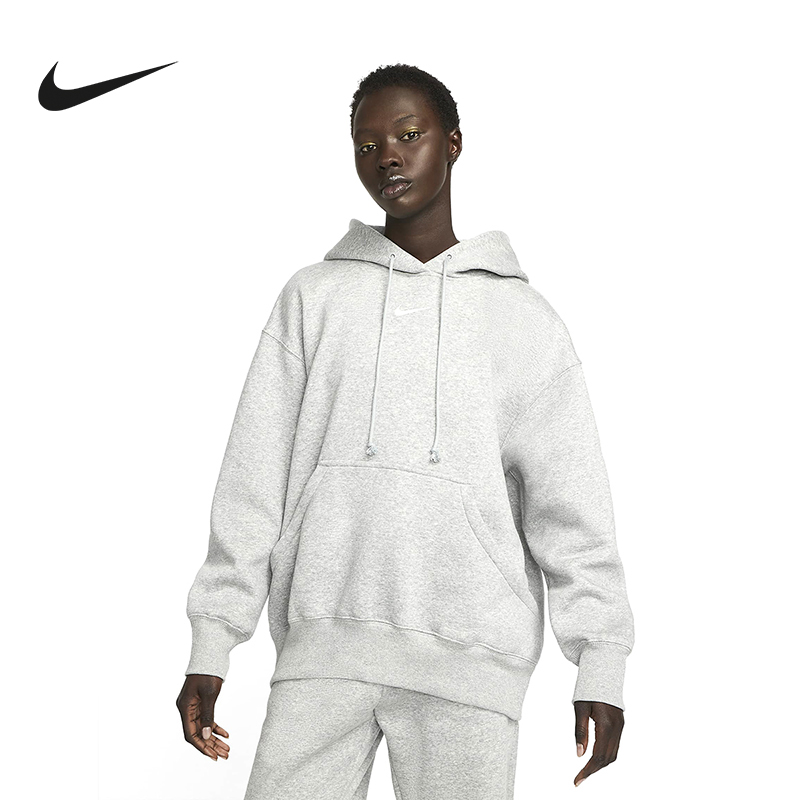 NIKE耐克灰色卫衣女装2025秋冬新款连帽加绒保暖套头衫DQ5861-063