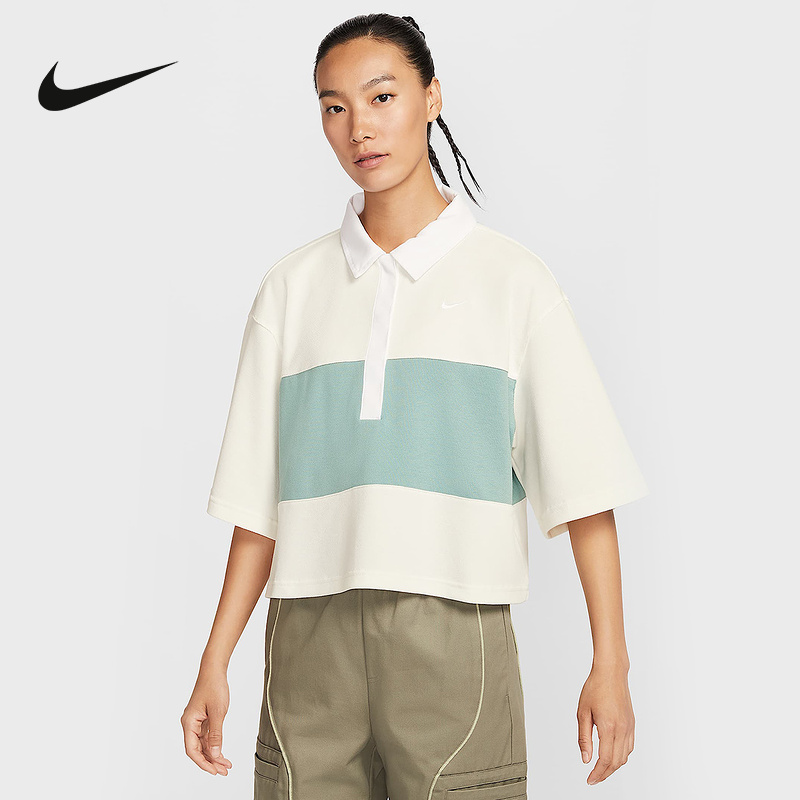 NIKE耐克女子短款短袖翻领上衣POLO衫夏季刺绣运动T恤IB2154-133