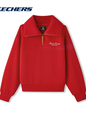 Skechers斯凯奇新年款马年限定女子半开领休闲宽松卫衣 L126W007