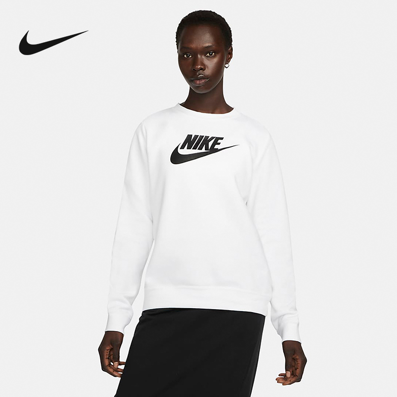 Nike耐克白色加绒卫衣女套头衫2023春季新款长袖运动服DQ5833-100