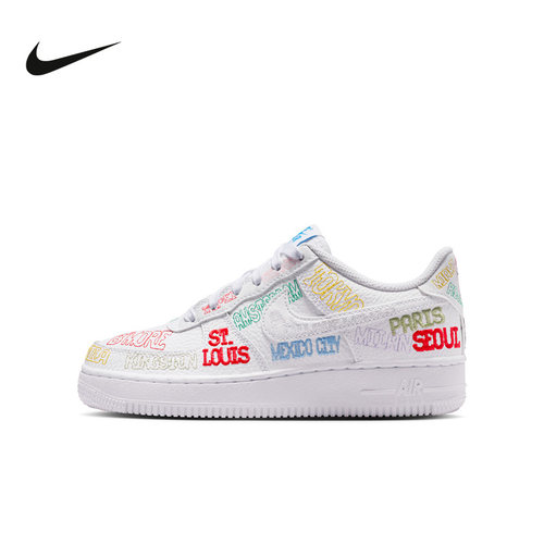 NIKE耐克大童鞋女鞋 AF1空军一号运动休闲鞋低帮板鞋IO9739-100