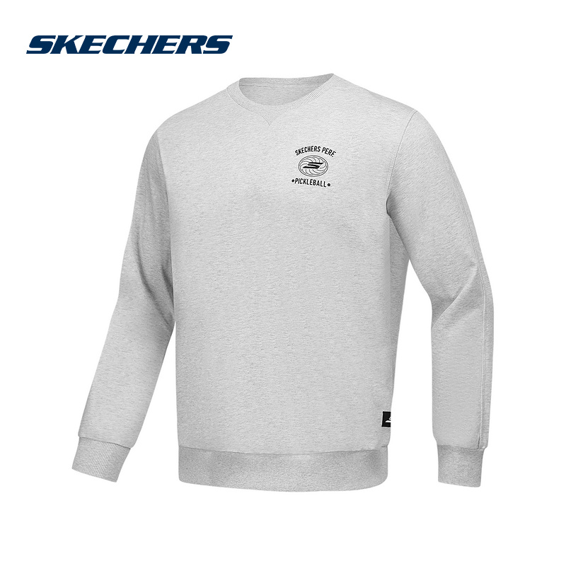 斯凯奇男士春季休闲百搭运动风针织亲肤套头衫卫衣P424M043-01T1