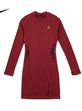 NIKE耐克女裙子2026春新款Jordan红色长裙半拉链连衣裙IQ3963-613