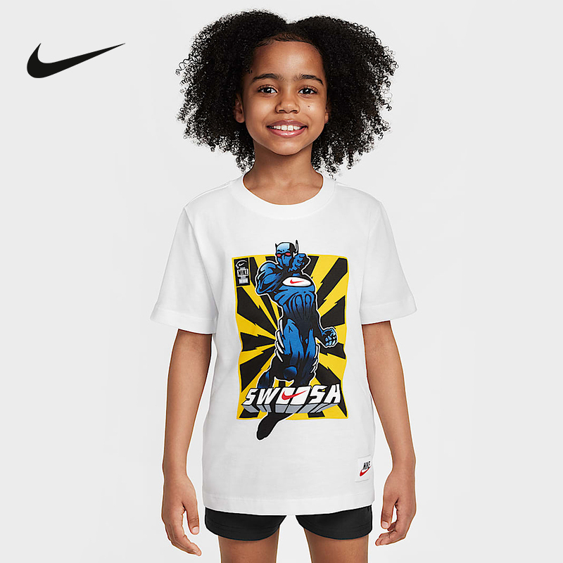 Nike耐克男女童短袖25夏新款大童宽松休闲图案印花T恤HQ3231-100