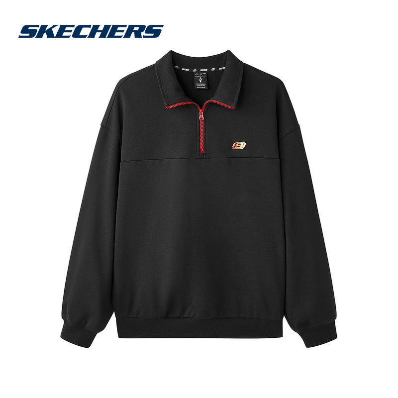Skechers斯凯奇春季新中性套头衫翻领宽松宽松卫衣 L125U045-0018