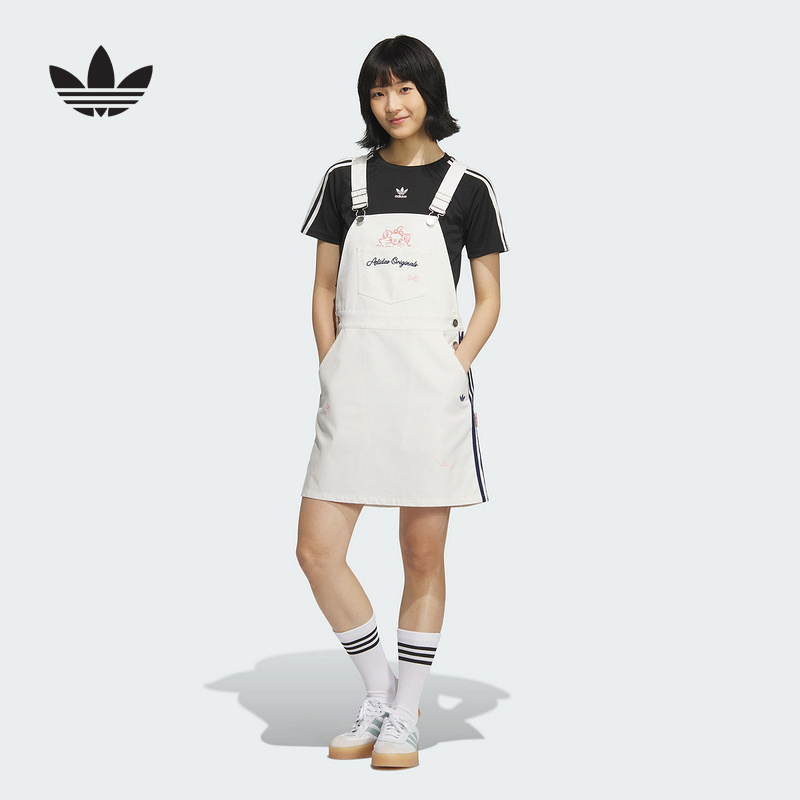 adidas阿迪达斯迪士尼玛丽猫连衣裙2025夏女三叶草背带裙 