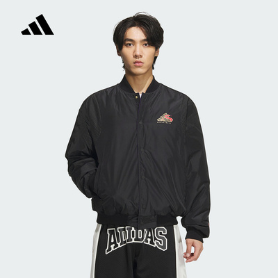 阿迪达斯2025春男蛇年贺岁系列双面穿保暖篮球运动棉服短款JM5670