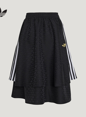 adidas阿迪达斯三叶草CNY新年款女大童裙子提花梭织半身裙 KT4999