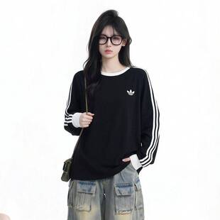 adidas阿迪达斯三叶草2026男女美式复古风棉质运动长袖T恤KE3546