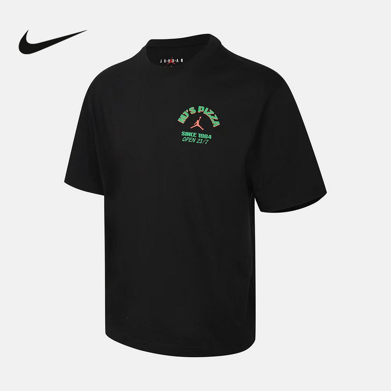 Nike耐克夏短袖T恤男黑色圆领印花logo宽松袖运动上衣IF3
