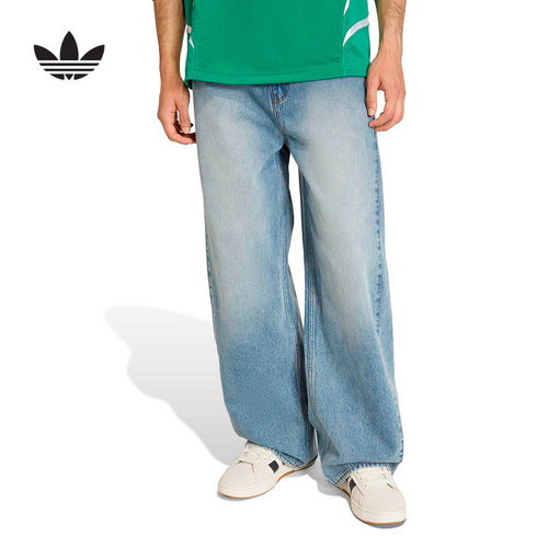 adidas阿迪达斯三叶草2026春男宽松牛仔长裤运动休闲直筒裤KE0112