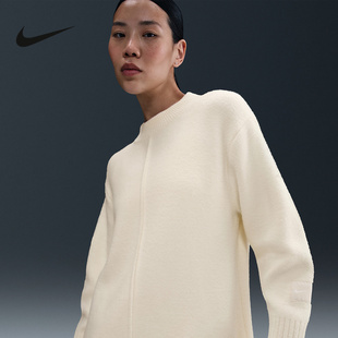 Nike耐克女子加绒毛衣宽松落肩针织圆领套头衫 110 休闲保暖HV2081