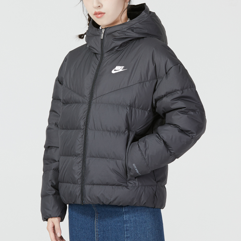 nike耐克短款羽绒服女2022冬季保暖运动服黑色连帽外套DQ5