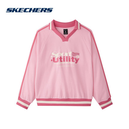 Skechers斯凯奇女亲肤舒适宽松V领针织套头卫衣上衣L125W092-0011