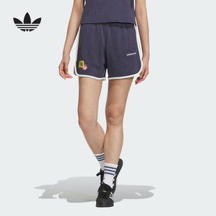 2025夏女三叶草居家针织短裤 adidas阿迪达斯复古撞色三分裤 JX6572