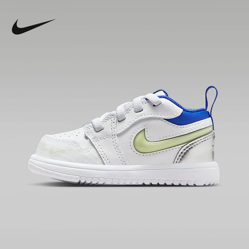 JORDAN耐克男女婴童鞋夏季AJ1白蓝休闲板鞋低帮运动鞋HJ9957-100