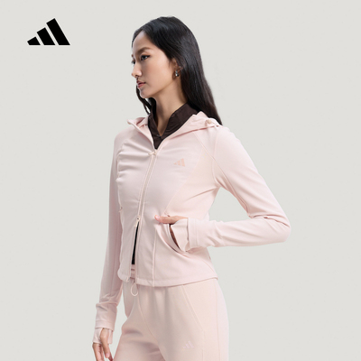 adidas阿迪达斯运动休闲修身软壳连帽外套26春女针织夹克 KH2670