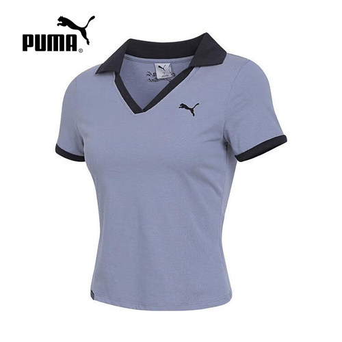 PUMA彪马t恤女运动短袖休闲上衣V领短款修身翻领polo衫 692774-92