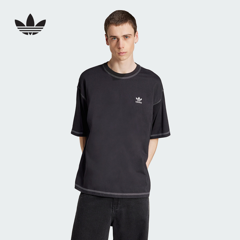 adidas阿迪达斯三叶草大号情侣装半袖2025秋男棉质短袖T恤 JW0971