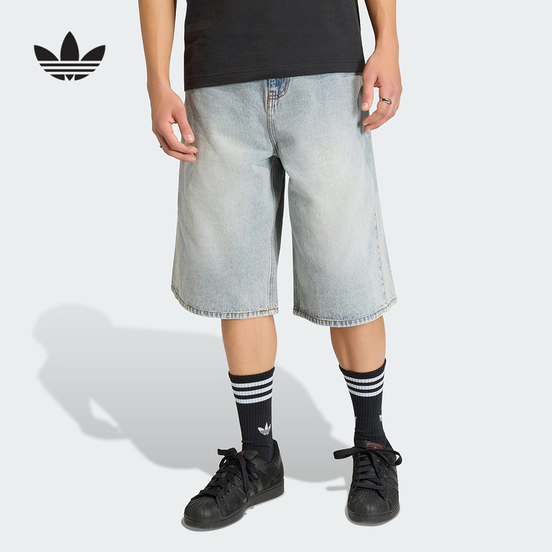 adidas阿迪达斯三叶草棉质运动街头潮流牛仔裤夏男短裤 KE0